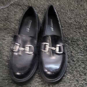 Madden Girl Black Loafers with Silver Buckle